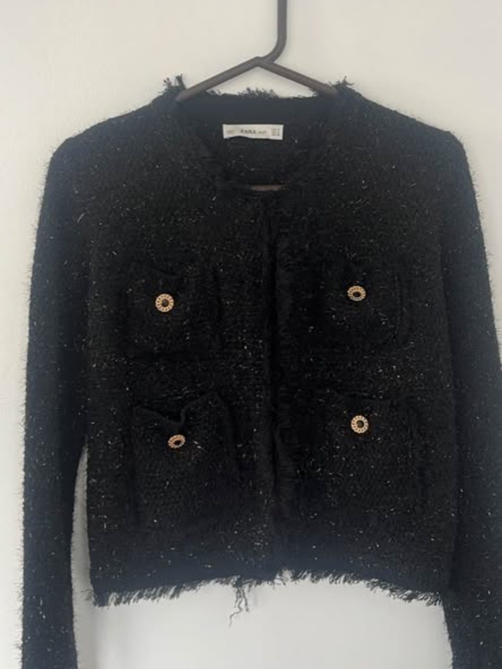 Zara Knit Black Shaggy Cardigan Jacket S
